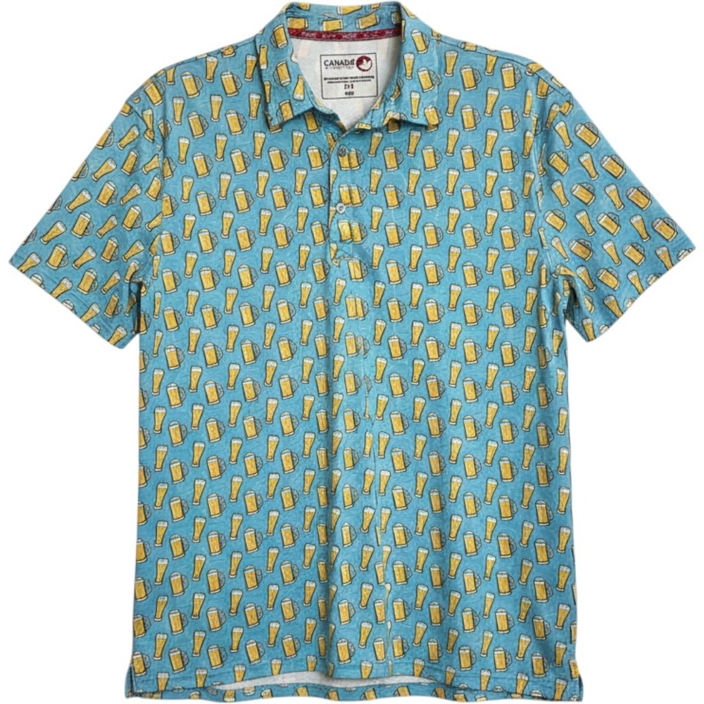 Canada Weathergear Mens Blue Beer Mug Novelty Print Polo Shirt Size Medium